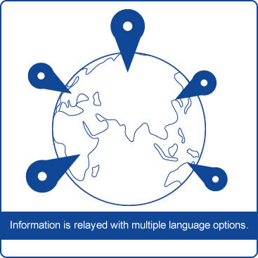 Information is relayed with multiple language options.